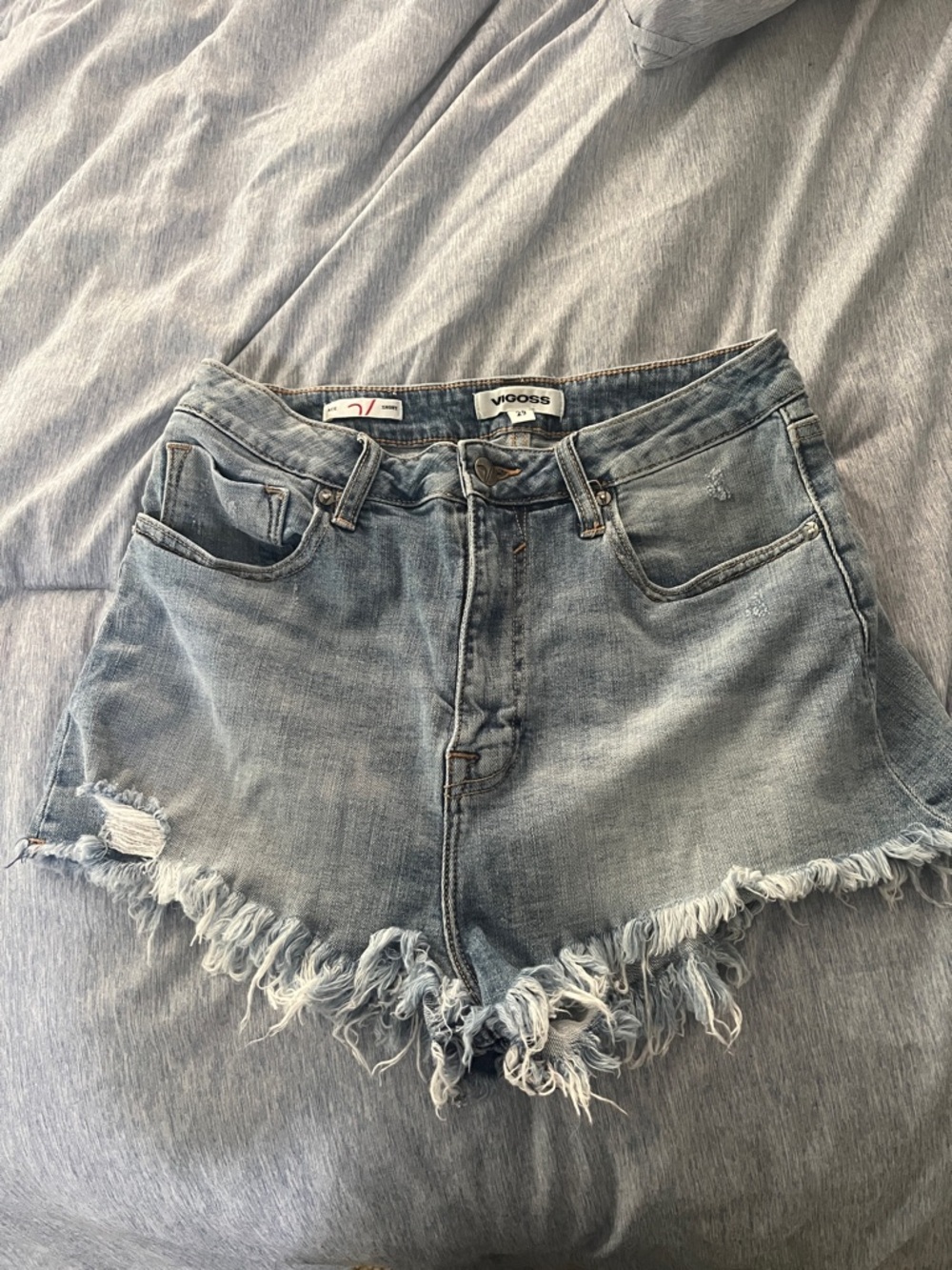 Vigoss Distressed Light Wash Frayed Hem Denim Shorts